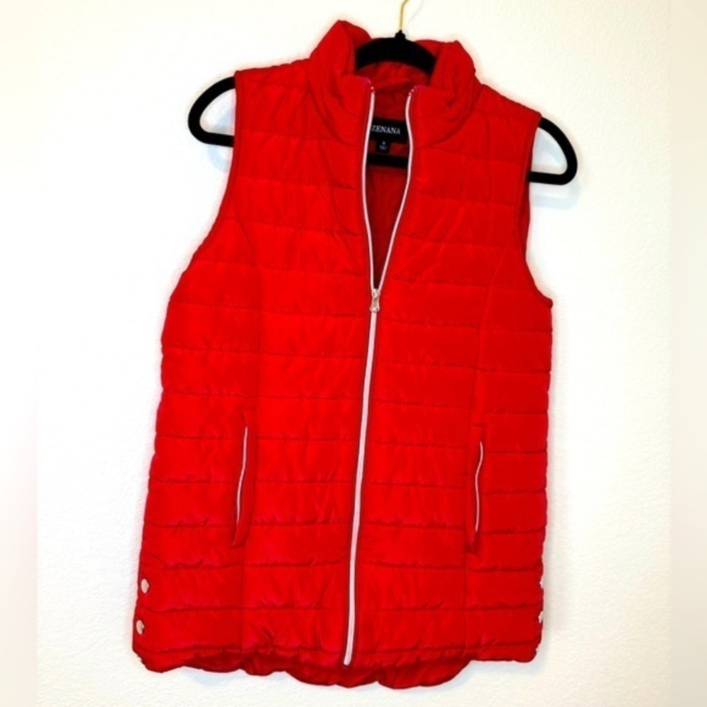 Zenana Red Full Zip Puffy Vest- Small